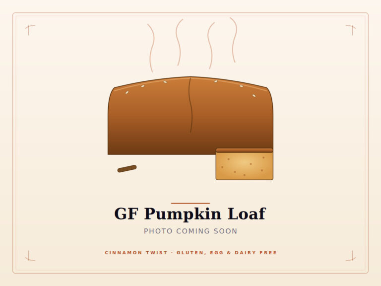 GED Pumpkin Bread Loaf from Cinnamon Twist Bakery &mdash; gluten-free, egg-free, dairy-free pumpkin loaf